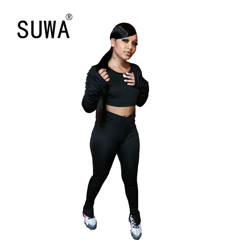 Two Pieces Set Stacked Joggers Legging Sweatpants Women Sets