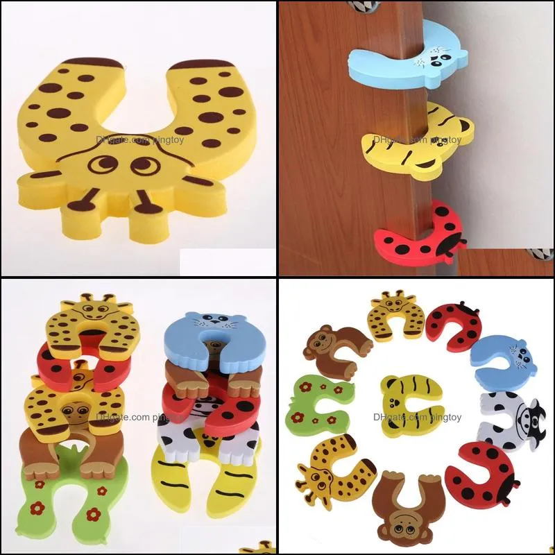 10pcs/set Baby Safety Locks Cartoon Animal Jammers Stopper Children Guards Door Holder Kids Finger Protector