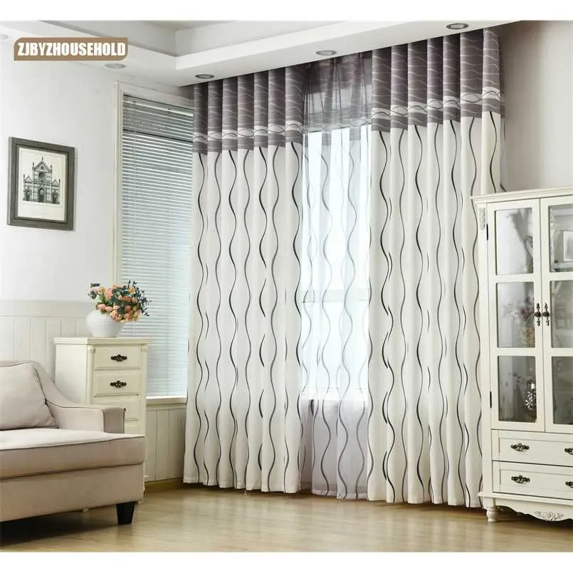 Cortinas para sala de estar Comedor Dormitorio Clásico Blanco y negro Raya Plana Protección ambiental Cortina de impresión 211203