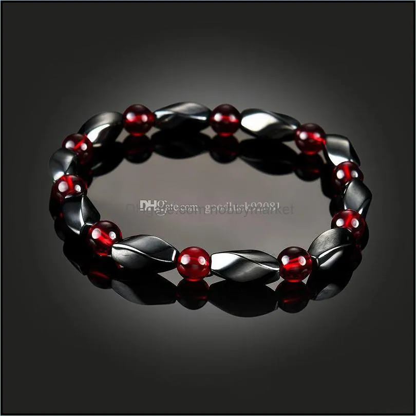 Fashion Magnetic Black Stone Ruby Bracelet Hematite Fashion Pain Ethnic Bracelets Therapy Health Care Magnet jewelry for men and women