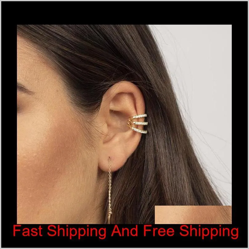 factory wholesale clip on earring triple cz line hollow out ear cuff fashion women lady no piercing jewelry