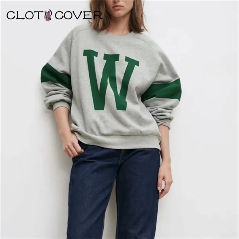 Sweatshirt XL Plus Size English Alphabet Printed Women Hoodies Student Campus Style Casual Loose Long-Sleeved O-Neck Tops 210809