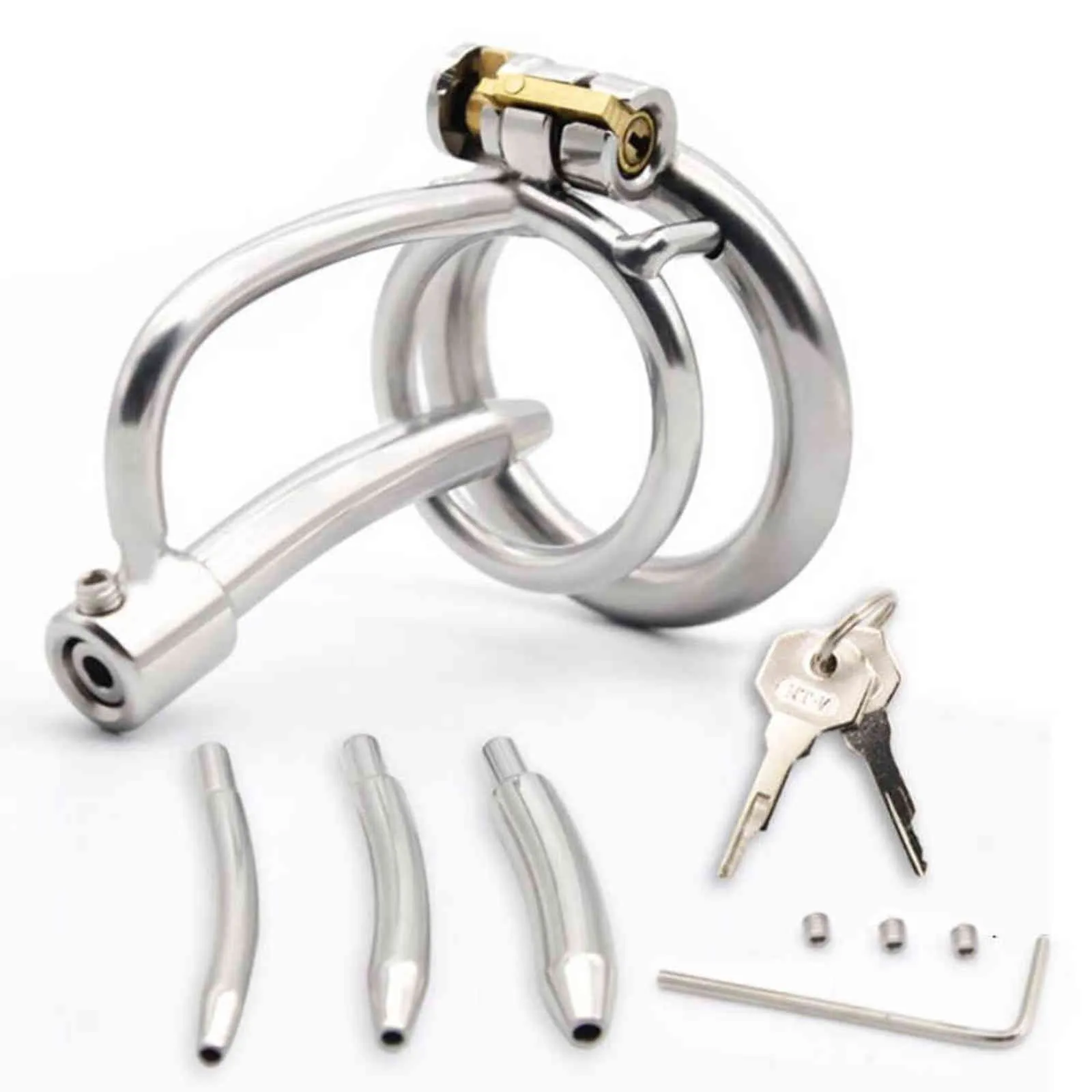 NXY Sex Chastity Devices Rostfritt stål Mäns Ring Penis Kateter Chastity Cage Belt Sex Toy 1126