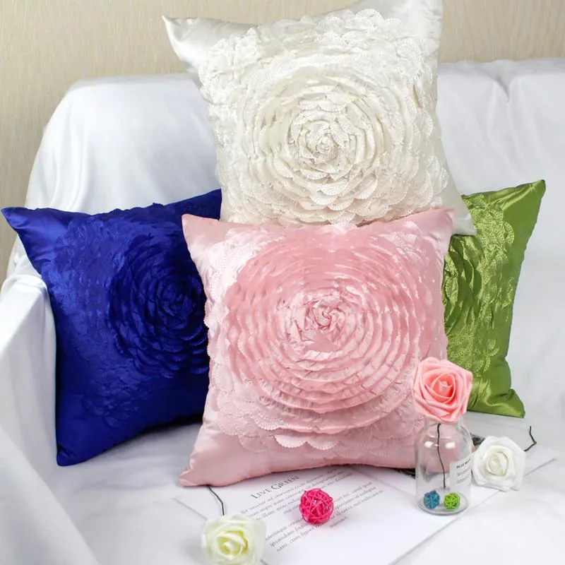 Kudde/dekorativ kudde europeisk stil 3D -rosor broderad kudde omslagskudde bröllop hem dekorativ bil bäddskuddar fodral