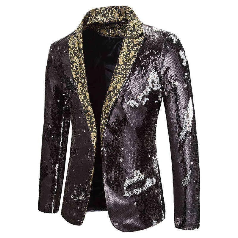 Luxury Gold Paillettes Glitter Giacca da uomo Slim Fit con risvolto con risvolto Giacca da uomo Giacca da discoteca Cantanti di scena Blazer Costume Homme 2111267z