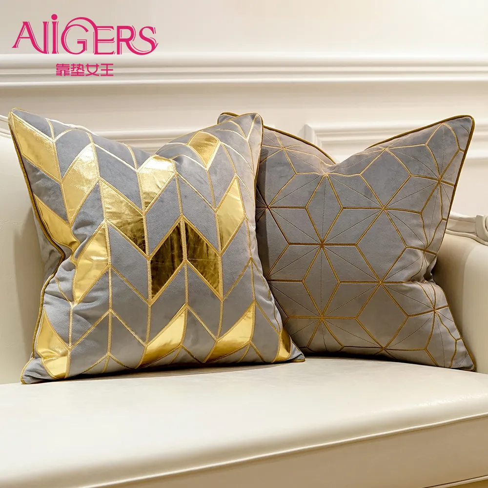 Avigers Luxury Grey Gold Silver Cushion Covers Decorative Pillow Cases Applique Throw Pillowcases 45 x 45 50 x 50 Cushions 210315