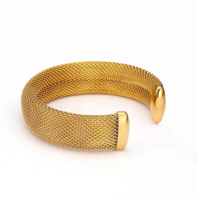 Brazalete de acero inoxidable de malla con dije para mujer, joyería para mujeres y niñas, brazalete abierto de alambre único de moda para fiesta, boda Q0719