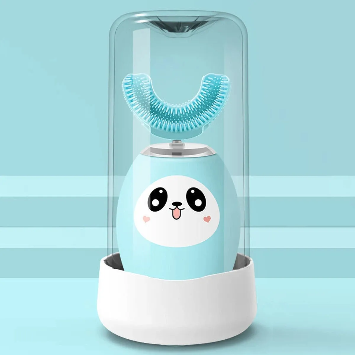 Kind Kinder Silikon U-förmige elektrische Zahnbürste tragbare wiederaufladbare Zahnbürste