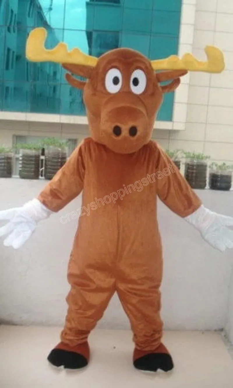 Costume de mascotte Halloween Brown Mascot de haute qualité Dessin animé Rennes Anime Thème de thème des adultes Taille de Noël Carnaval fête d'anniversaire Outfit d'extérieur