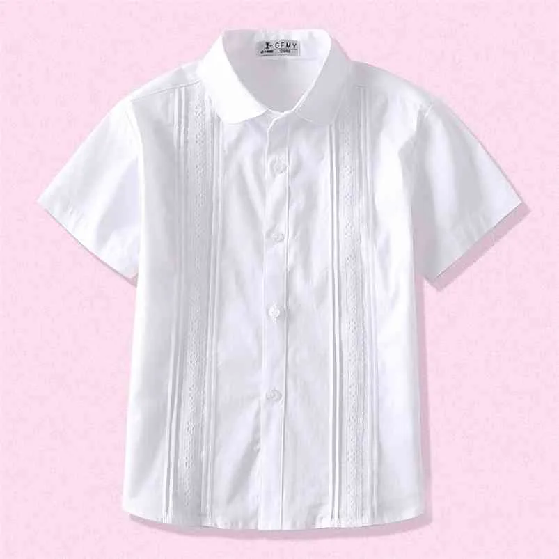 Mode Blanc Blouse Fille Coton D'été À Manches Courtes Chemises Adolescente Uniforme Scolaire Col Rabattu Enfants Vêtements Filles 8 À 12 210622