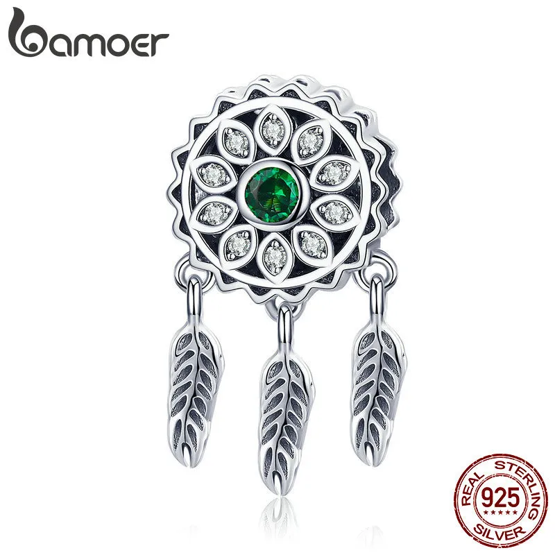 Bamoer 925 Ayar Gümüş Vintage Dream Catcher Charms Boncuk Fit Kadın Gümüş Bilezikler DIY Takı Yapımı Q0531