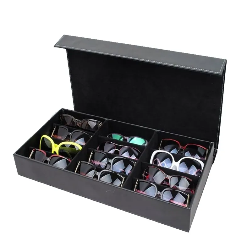 Hunyoo 12 grade óculos de sol caixa de armazenamento organizador óculos de exibição suporte de suporte de óculos óculos de óculos de óculos caixas de óculos 210315