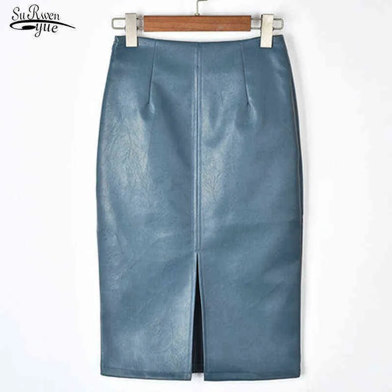 Winter Korean PU Leather Skirts Women High Waist Straight Midi Skirts Sexy Skirt Women Plus Size Solid Split Skirts 10091 211119