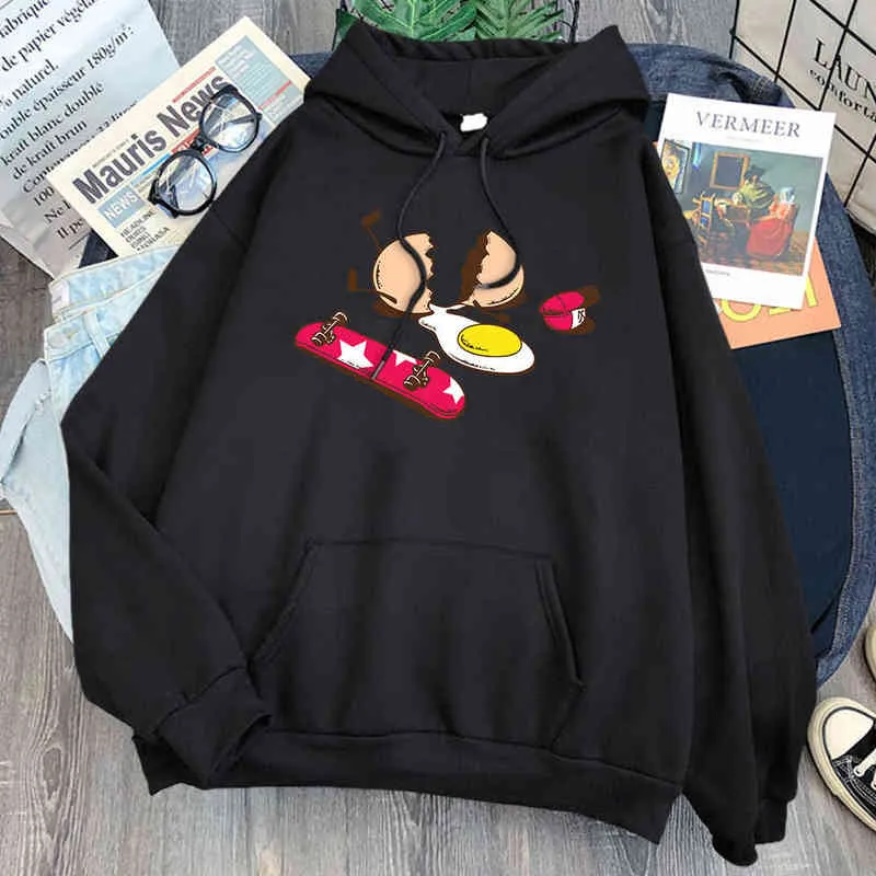 Broken Egg Print Sweatshirts Man Loose Casual Harajuku Hooded Streetwear Woman Man Vintage Mode Hoody Anime Punk Sweatshirt H1227