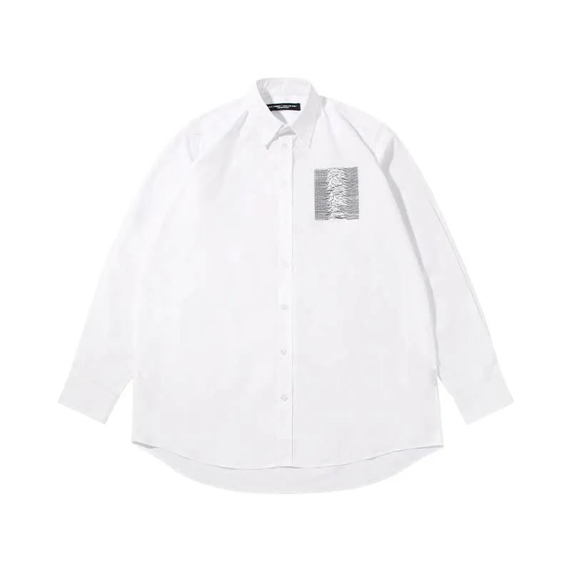 남성 캐주얼 셔츠 RAF SIMONS 2022 가을 스타일 Mercerized Cotton Shirt 패치 골판지 자수 All-match Long Sleeve