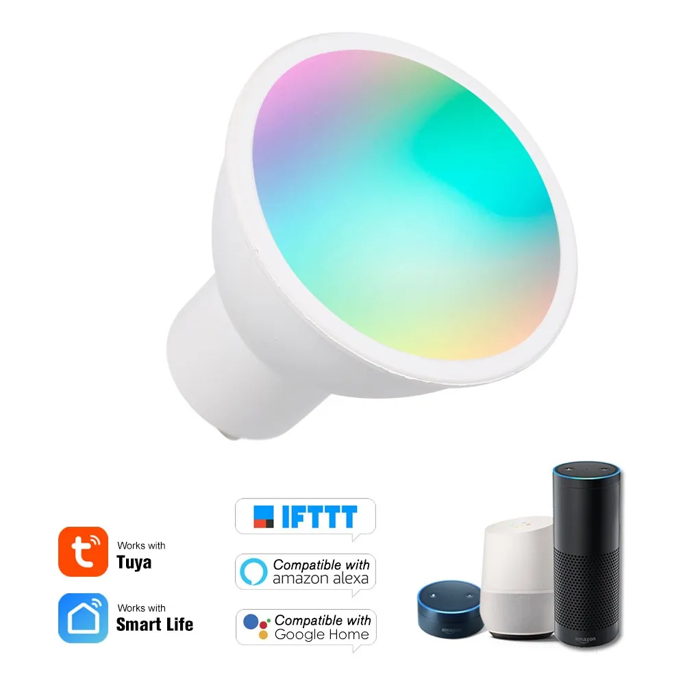 Smart WiFi LED Light Bulb Candle Bulbs RGB Dimmable Lights 5W GU10 APP Remote Control Compatible with Alexa Google Home