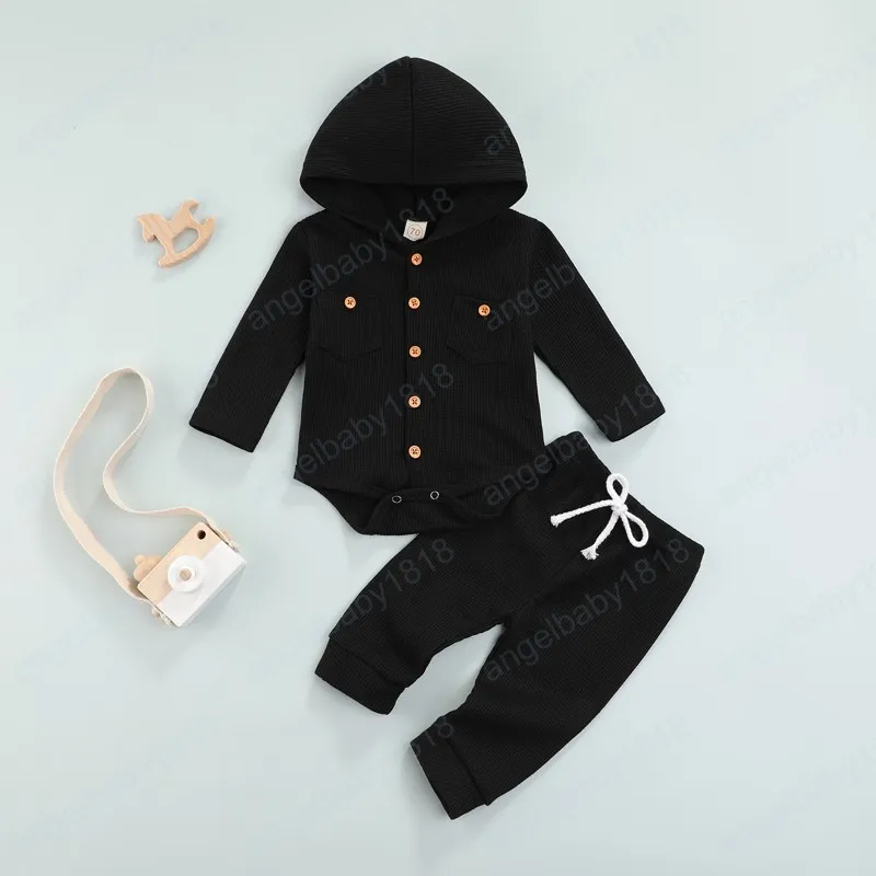 2pcs Solid Waffle Long-sleeve Baby Set