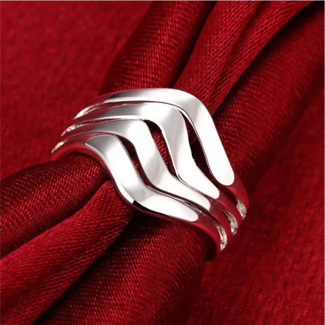 Anelli unisex in argento sterling con ondulazione dell'acqua misura 8 DMSR123, popolari anelli in argento 925 con anelli a fascia per gioielli