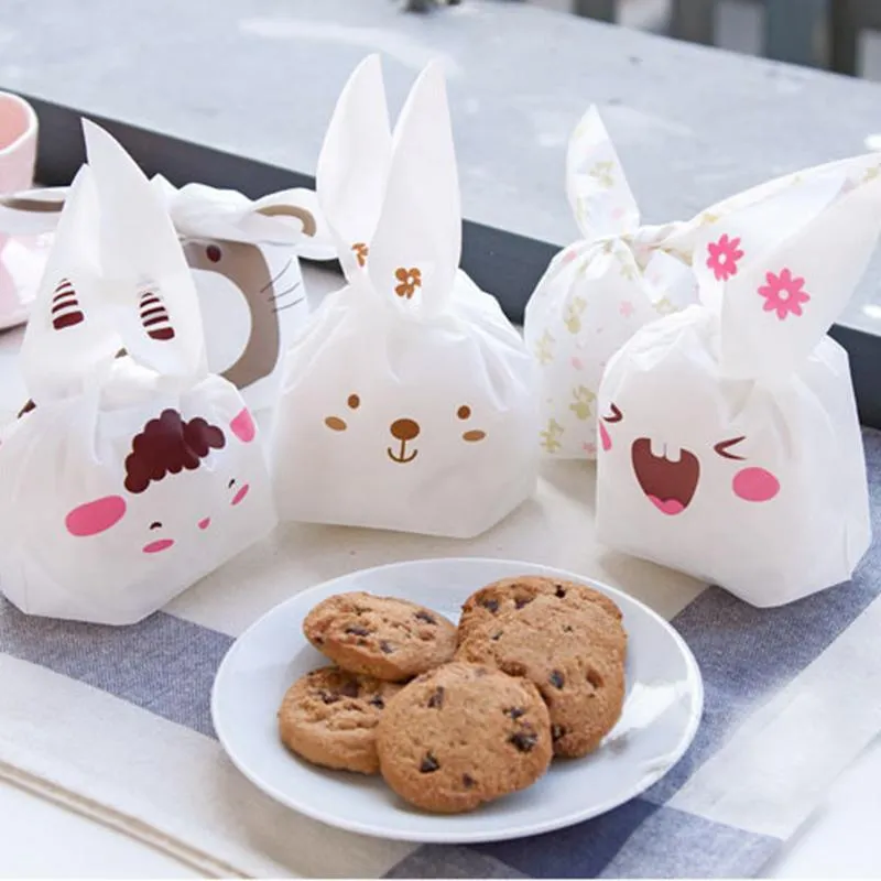 50/pcs Wedding Gift Wrap Plastic Candy Rabbit Ears Easter Bag Cookie Packaging Box Companion Hand Boxes Pearl Return Gifts Hand Bags ZXFTL1606