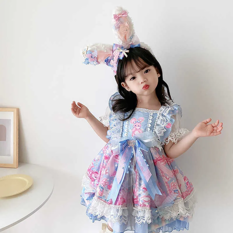 2 Pcs Bébé Filles Espagnol Princesse Robe Enfants Lolita Lapin Robe De Bal Pour Bébé Fête D'anniversaire Robes Toddler Eid Vêtements 210615