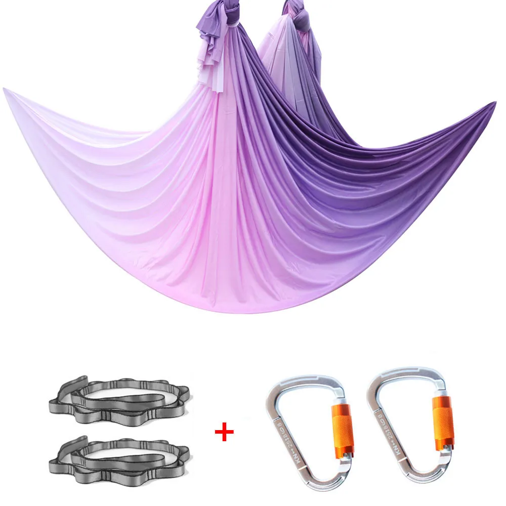 Aerial Yoga Hängmatta 5m Set Anti-Gravity Yoga Sling för övning Aerial Silk Yoga Swing Kit Fly Bed Q0219