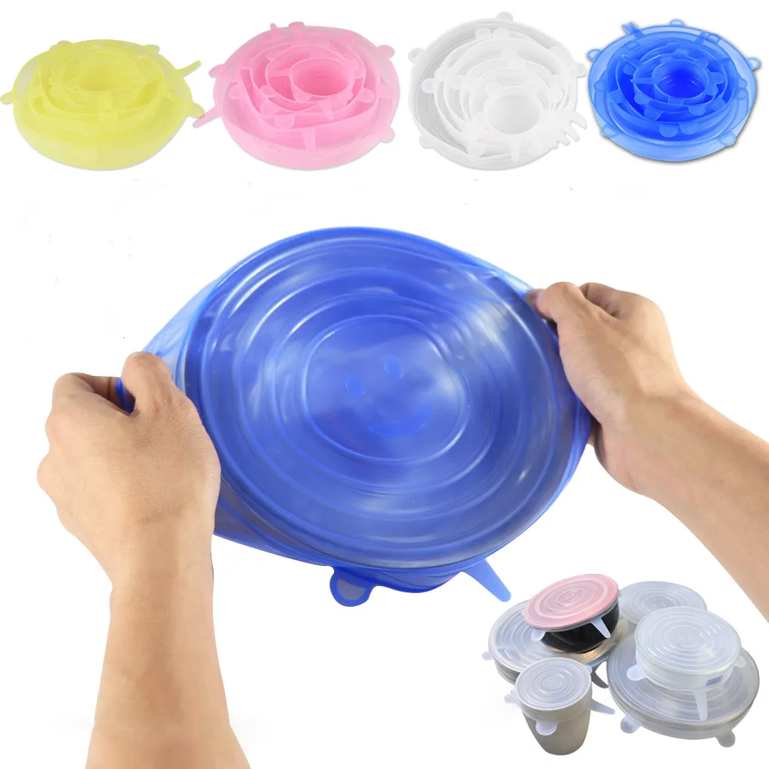 Silicone Stretch Lids Set Kitchen Food Wrap Bowl Pot Fresh Keeping Wraps Seal Cover Suction Lid Dining Accessories 6PCS Sets FHL150-YFA
