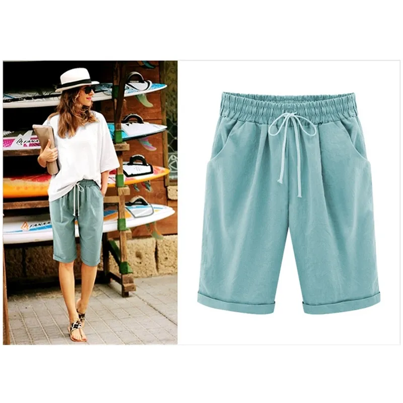 Sommar Casual Drawstring Elastic Short Trousers Bermuda Shorts för Women Plus Size Women's Clothing