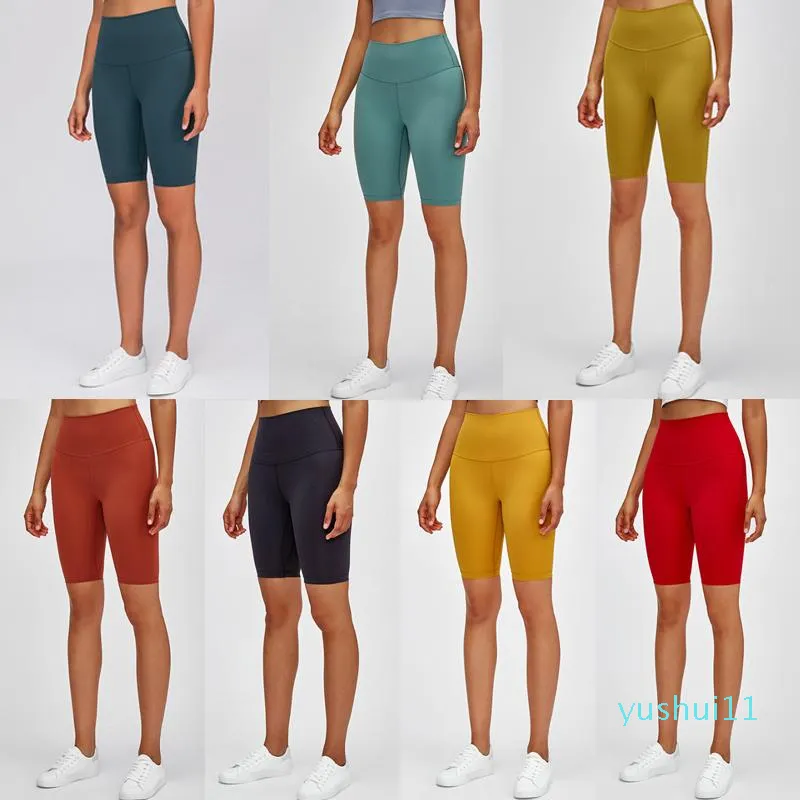 Yoga mulheres shorts leggings designer mulheres treino ginásio alinhar desgaste lu 68 cor sólida esportes elástico fitness senhora calças justas sho259b