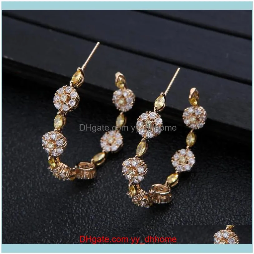 Luxury Cubic Zircon Daisy Flower Big Hoop Earrings For Women Wedding Fashion Party Jewelry Engagement Brincos Femmal E7750 & Huggie
