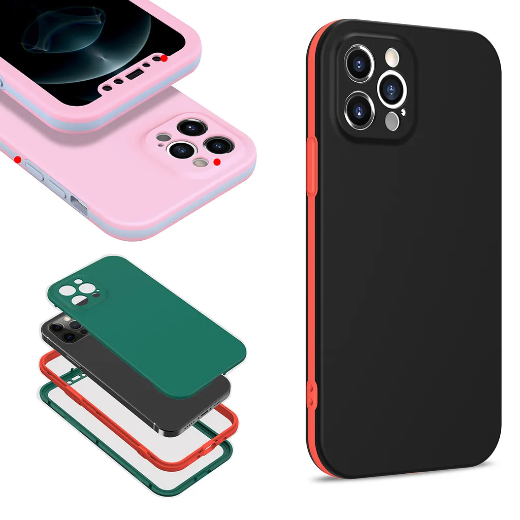 360 Full Protection Dual Color 3 en 1 étuis de téléphone portable pour iPhone 13 12 11 Pro Max Mini XR XS X 8 7 6 Plus Samsung S21 Ultra A72 A42 A22 A32