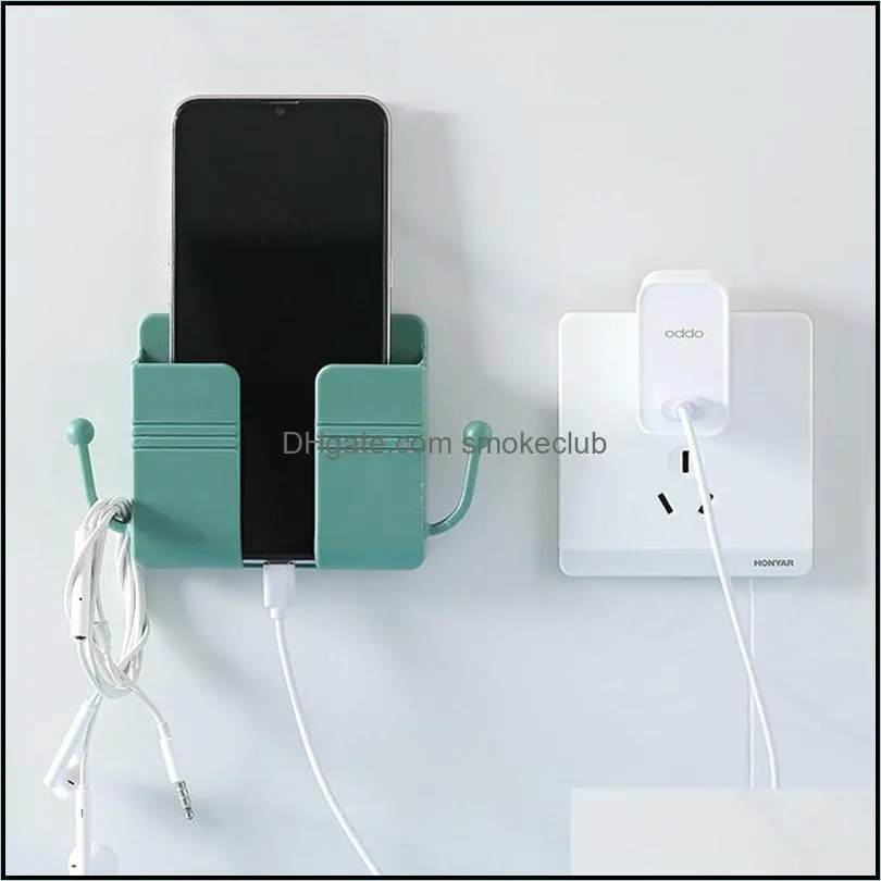 1 PC Wall-mounted Organizer Storage Box with Hooks Self-adhesive Remote Control Wall Storages Case Mobile Phone Plug Charging Holder Stand Container