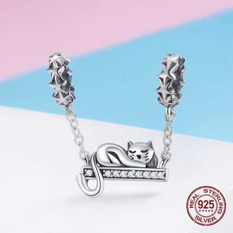 Genuine 100% 925 sterling silver adorable cat necklace pendant fit bangle & bracelet charm original jewelry DIY