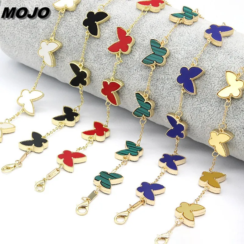 Mode Kvinnors Multicolor Double Side Clover Butterfly Charm Armband Guldpläterade Smycken För Present