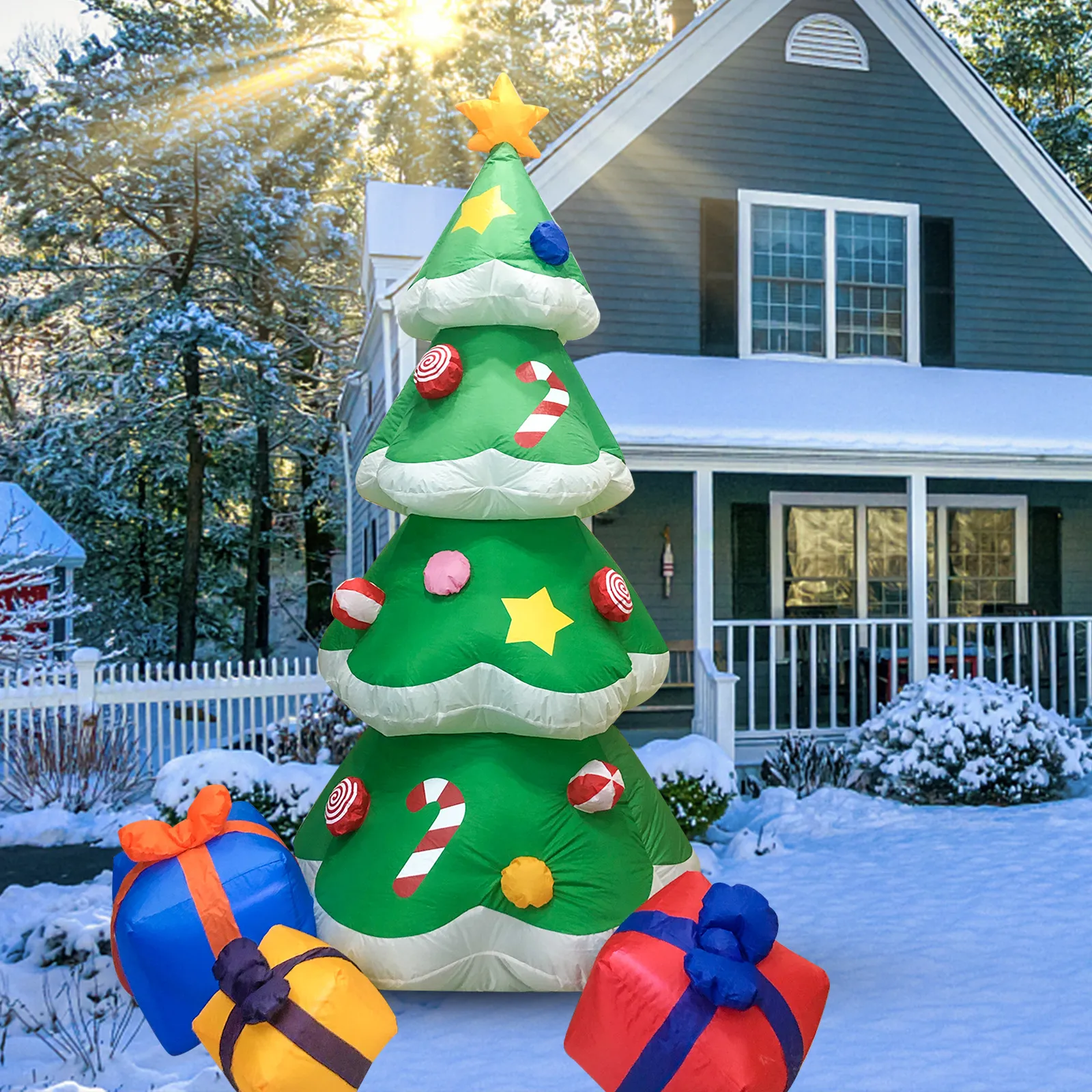 2.1m 크리스마스 트리 정원 야외 장식 RGB 조명 풍선 크리스마스 나무 inflatables 모델 축제 빛 소품 사탕 지팡이 장식