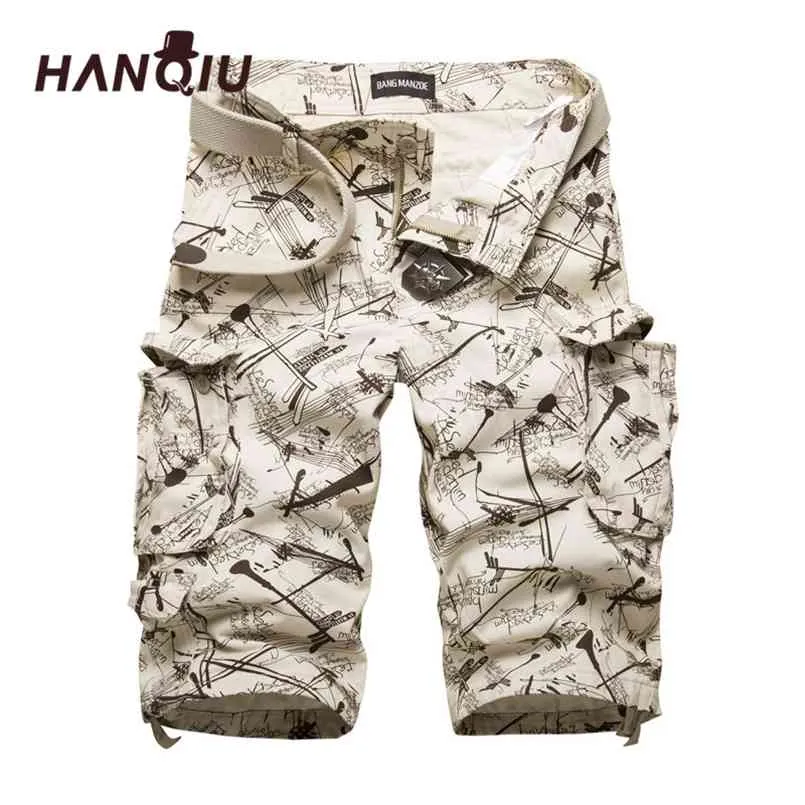 Baumwolle Herren Cargo Shorts Sommer Mode Camouflage Männlich Multi-Pocket Casual Camo Outdoor Tolling Homme Kurze Hosen 210716