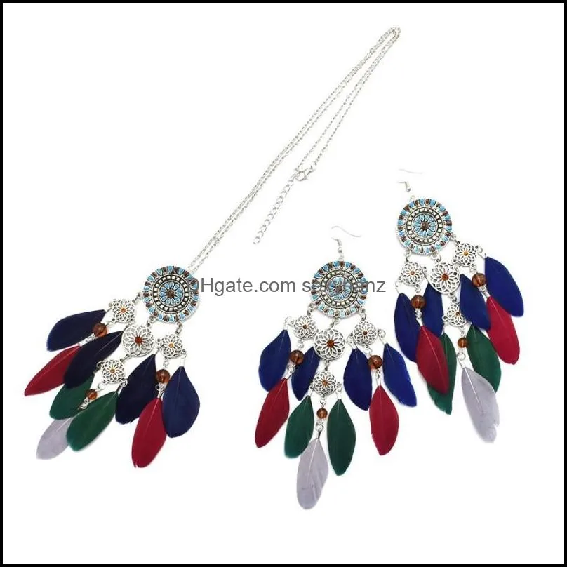 Boucles d'oreilles collier ensembles de bijoux ethnique africain grande plume colliers pour femmes Boho Gypsy Tribal Festival fête cadeau livraison directe 2021 Asd