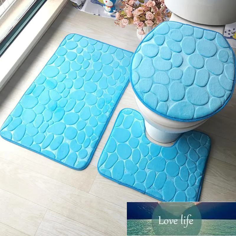 3pcs / set Polyester Anti-Slip Pad Rengör Hem Pebble Pattern Absorberande Badrum Rug Slitstarkt Matta Golvmattor Mjuk Toalett Dusch Bad Fabrikspris Expert Design