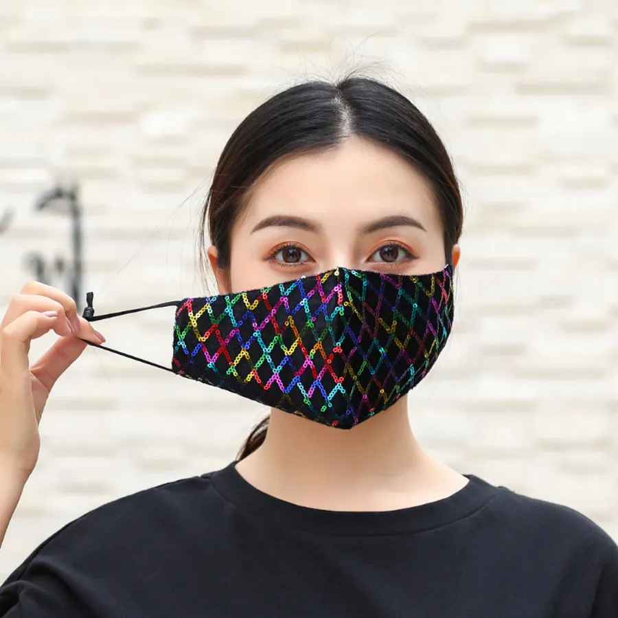 Kişiselleştirilmiş Yaz Pamuk Üç Katmanlı Pullu Maske Parlak Toz Takılabilir Filtre Renkli SMAK726