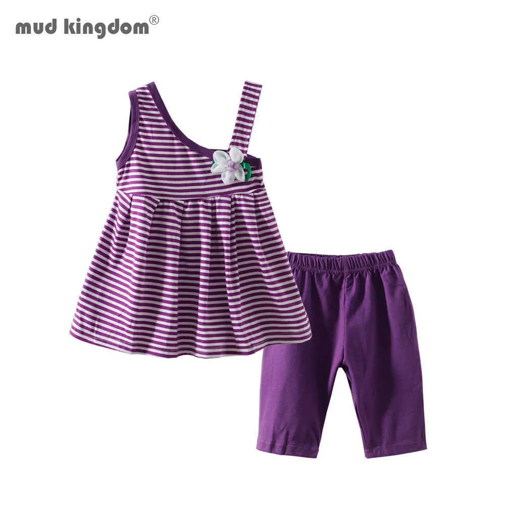 Mudkingdom Yürüyor Kızlar Kıyafetler Çizgili Kolsuz Yaz Etek Pantolon Setleri 210615