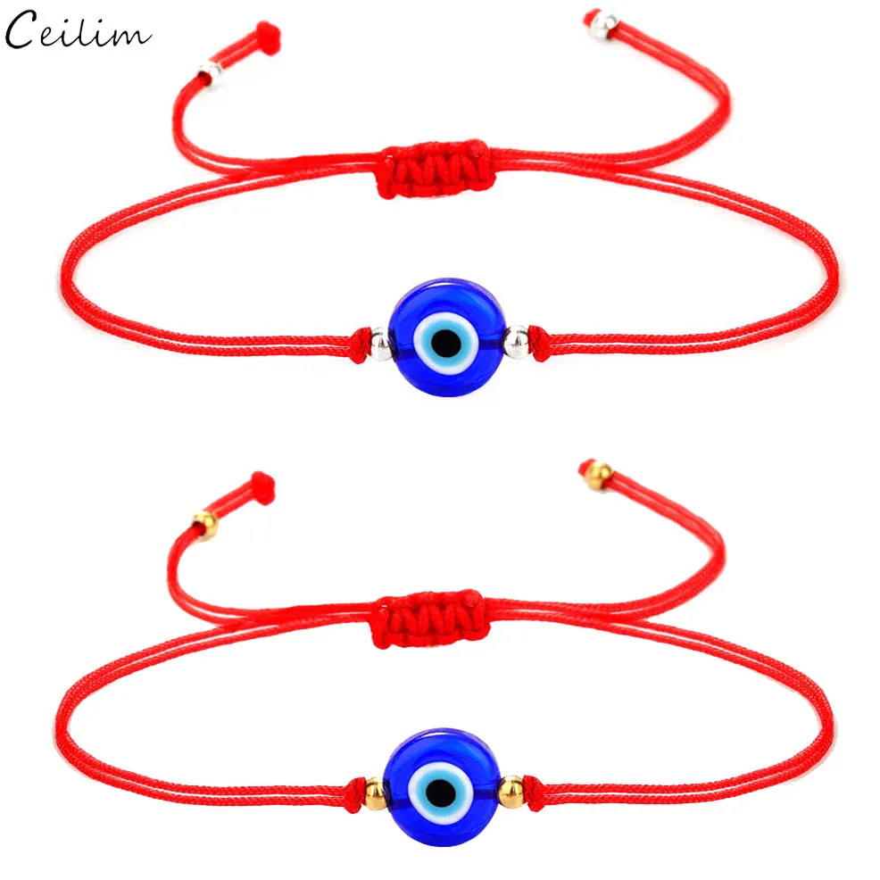 Pulseira feita à mão com cordão vermelho mau olho turco para mulheres masculinas corrente ajustável corda trançada pulseiras amizade joias presente