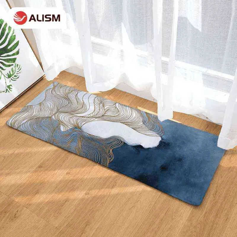 Tapis d'entrée moderne antidérapant absorbant l'eau tapis de cuisine texture de marbre flanelle impression salle de bain tapis de sol tapis décor à la maison 211109