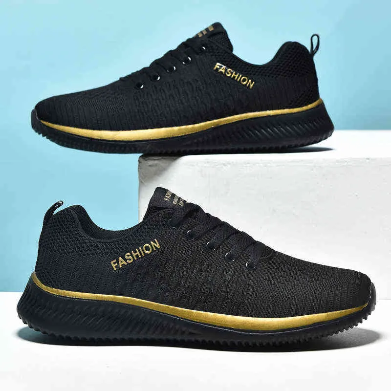 Nya män casual skor tränare super ljus bekväma sport sneakers flygande vävda tennis masculino manliga lägenheter walking footwear h1125