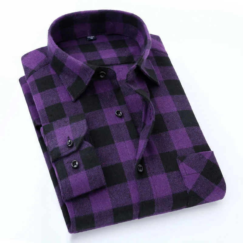 Qualité Flanelle Plaid Hommes Chemise Coton Printemps Automne Casual Manches Longues Robe Chemises Doux Confort Slim Fit Boutonné Vêtements P0812