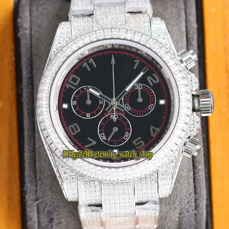 Eternity Horloges RRF Custom versie 116509 116520 116500 SA7750 Chronograaf Automatische zwarte wijzerplaat Iced Out Mens Watch 904L Steel Diamonds Case and Armband 116599