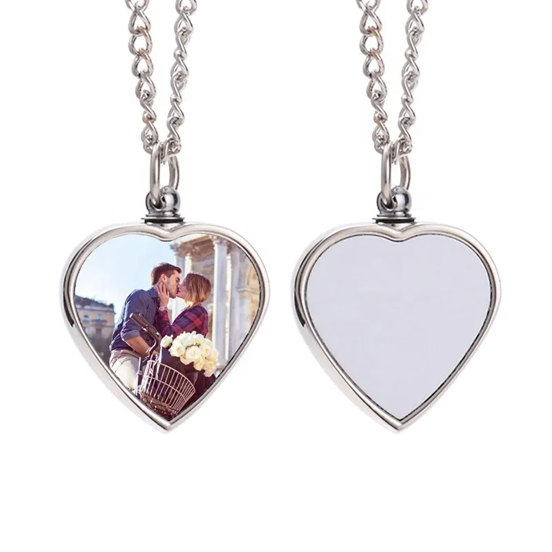 Collier vierge à Sublimation romantique, Photo personnalisée, bijoux en forme de cœur, pendentif, colliers souvenirs