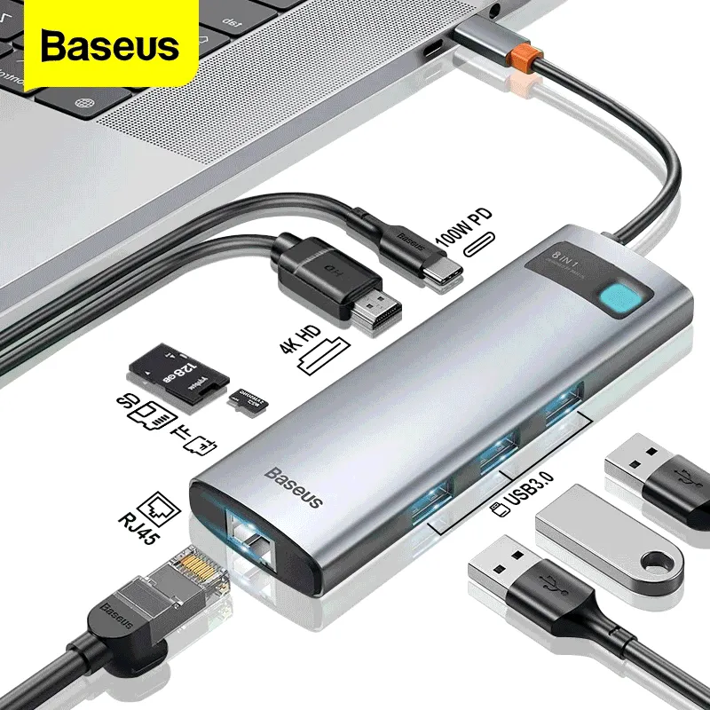 HUB USB Type-c Vers HDMI, Adaptateur USB 3.0, Station D'accueil 6 En 1 Pour  MacBook Pro Air - Baseus