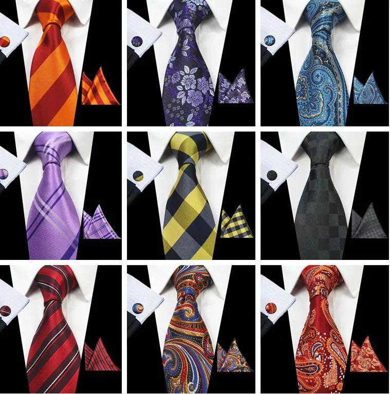 Hi-Tie Cravatta in seta da uomo, formale, tessuta, fazzoletto da taschino quadrato, gemelli clip per matrimonio e lavoro