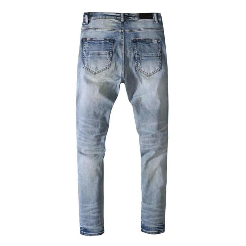 Men`s jeans color stickers, holes, frosting, casual fit, slim trend