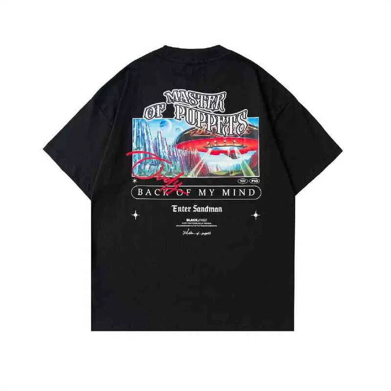 2022 Män Hip Hop Streetwear Letter Ufo Skriv ut T-shirt Harajuku Bomull Lös T-shirt Vår sommar T-shirt Kortärmad Toppar Tees G1217
