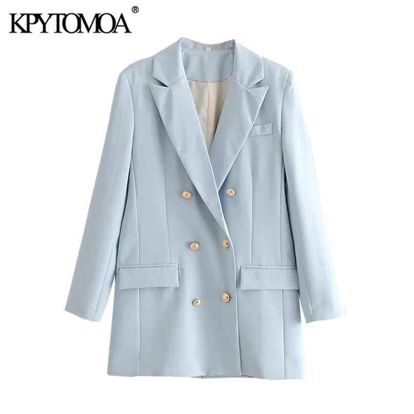 Kpytomoaの女性のファッションオフィスはダブルブレストブレザーコートビンテージ長袖バックベント女性の上着シックなトップス211019